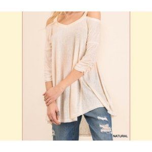 Umgee Cold Shoulder Tunic in Natural Size Small